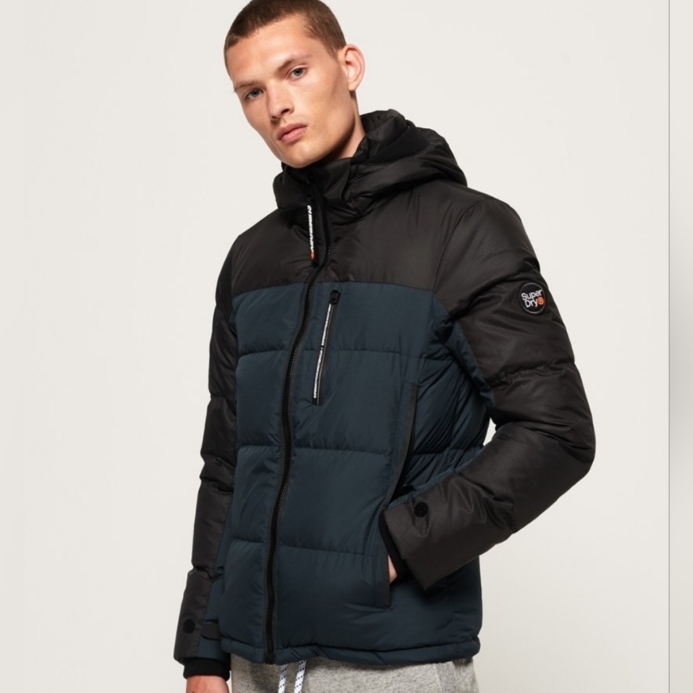 Superdry Blue & Black Warm Puffer Cortex Down Jacket Size Medium